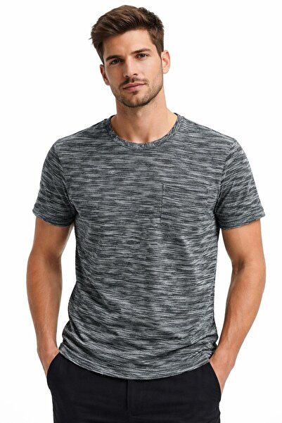 MODA GERACE Bisiklet Yaka Çizgi Desenli Slim Fit Pamuklu Cepli Erkek Tişört