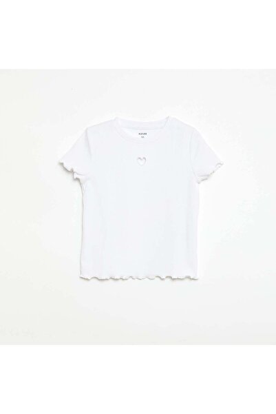 KIABI Short-Sleeved T-Shirt with Openwork Detail WHITE