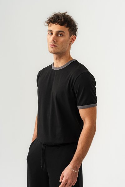 BORZ Unisex Regular Fit Basic T-Shirt with Collar and Washed Sleeves