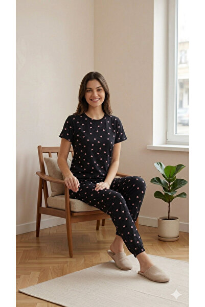 LXL ΓΥΝΑΙΚΕΙΟ ΣΕΤ ΚΑΛΟΚΑΙΡΙΝΗΣ ΠΙΤΖΑΜΑΣ ΜΕ ΜΑΥΡΟ ΣΧΕΔΙΟ ΚΑΡΔΙΑΣ