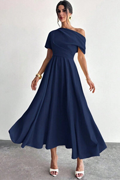 Modayakamoz Νέα σεζόν Γυναικείο φόρεμα με κοντό μανίκι και πιέτες στον ώμο, μ...