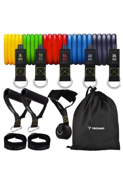 Trizand Σετ 11 λάστιχων αντίστασης γυμναστικής με λαβές και άγκυρα πόρτας