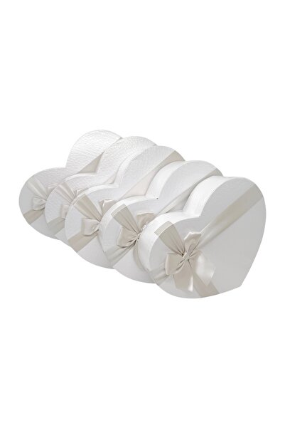 AFO Set of 5 Heart Boxes with Shiny White Crocodile Bow