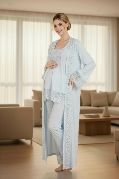 LOHOUSE Women's Ecru Special Design Lace Maternity Pajama Set with Maternity ...