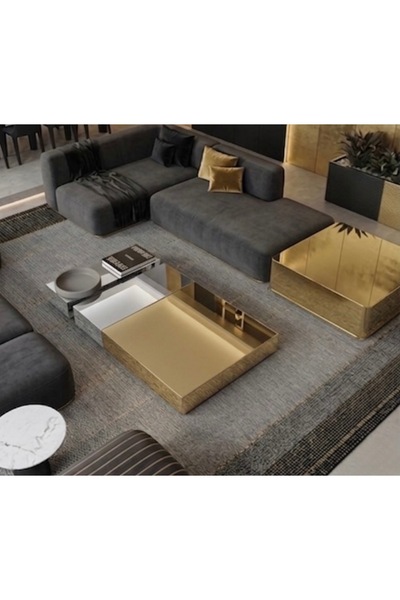 LUXURY VİLLA LUXURY GOLD VE GÜMÜŞ AYNALI DEKORATİF ORTA SEHPA 100x180 YÜKSEKL...