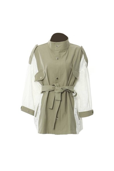 Zaghou Lace Patchwork Loose Trench Coat