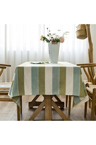 Tablecloth Cotton & Linen Tablecloth 135x178 cm, Striped Pattern, Elegant Dec...