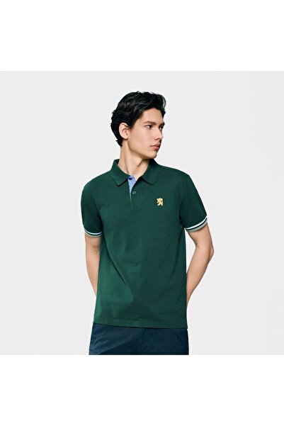 Giordano قميص بولو رجالي ضيق مطرز بلون موحد