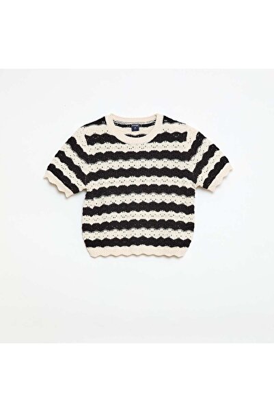 KIABI Crochet Short-Sleeve Sweater BLACK