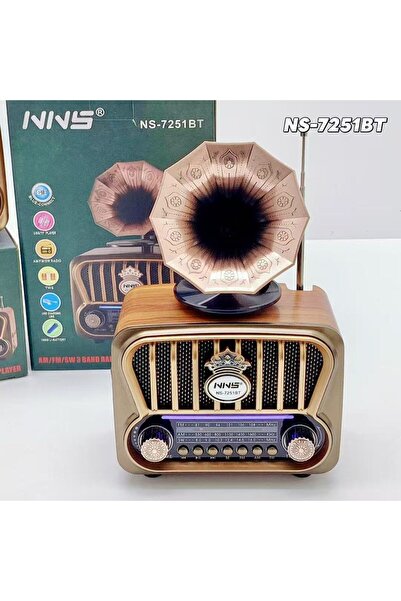 NNS Ns-7251BT Nostaljik Gramofon Ahşap Radyo | TWS Bluetooth Speaker