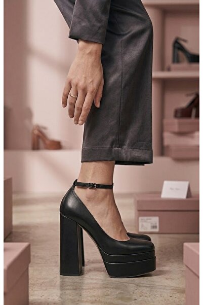 Afilli Дамски черни елегантни обувки на висока платформа и дебел ток, удобни,...