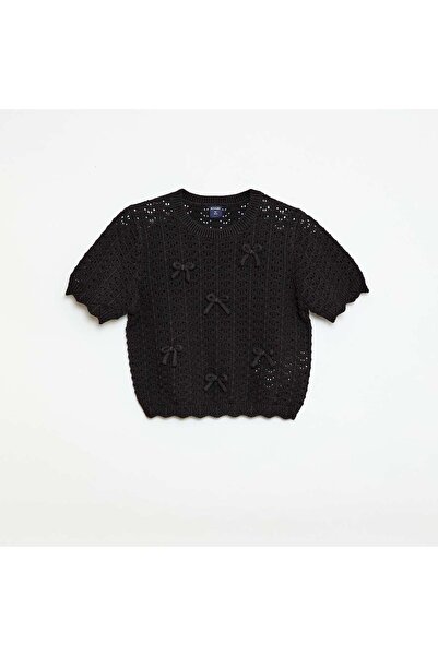 KIABI Crochet Short-Sleeve Sweater BLACK
