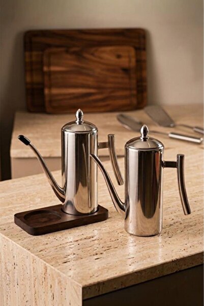 Atbyhome 2'Li Çelik 3 Parça 700ml Standlı Çok Amaçlı Demlik Yağlık Yağdanlık Seti