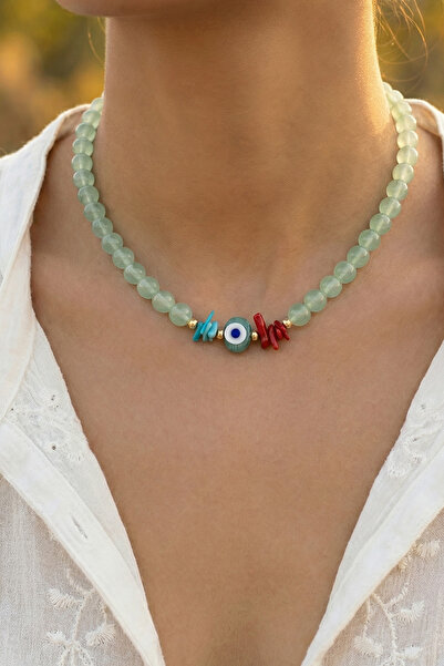 SAVAYA Women's Green Evil Eye Beaded Necklace