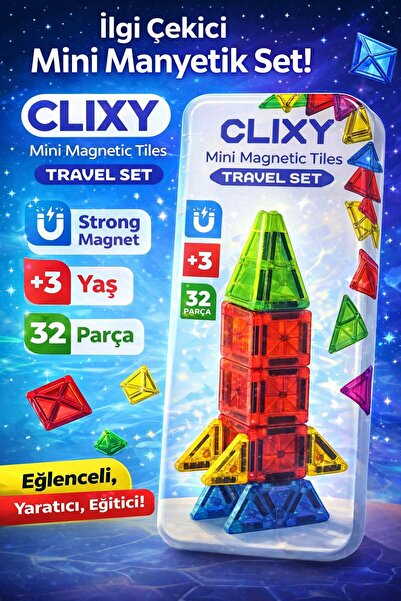 scntoys Manyetik Yapı Blokları 32 Parça Seyahat Tipi Mini Bloklar Çocuklar İç...