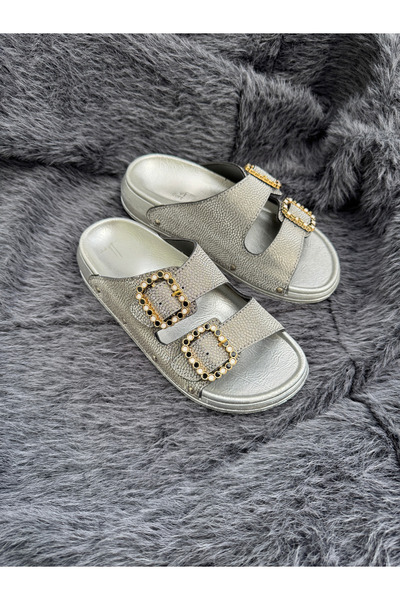 AkınalBella Παντόφλες esem με διπλή πόρπη, γκλίτερ και πέτρες, με άνετη ανατο...