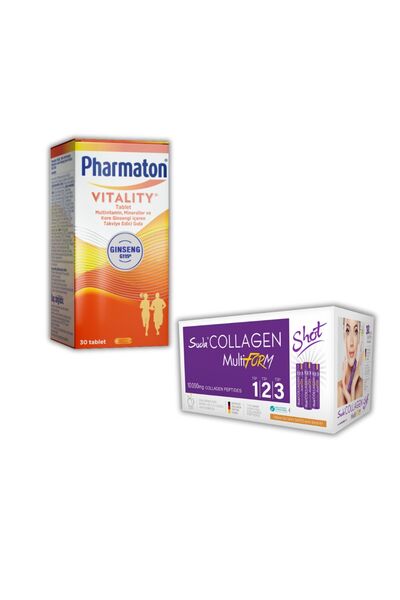 Suda Collagen Suda Collajen Multiform Şeftali 30 Shot ve Pharmaton Vitality 3...