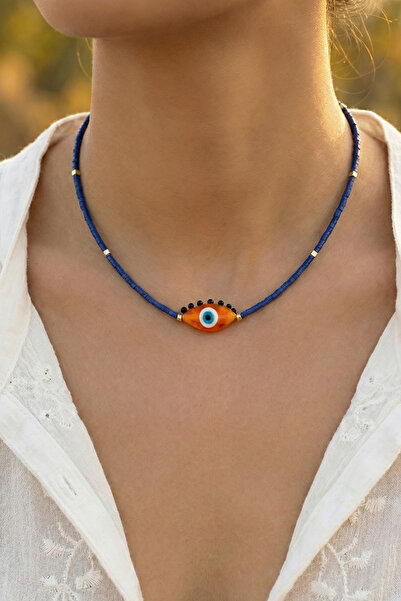 SAVAYA Kadın Lacivert Boncuklu Nazar Göz Detay Kolye