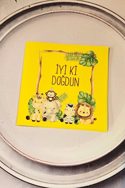PEKSHOP Safari Theme Birthday Napkin Yellow Square Fabric Textured Napkin 12 ...