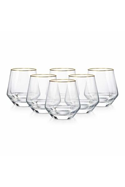 Generic Elegant Glass Water Cup Set with Golden Edge – 6 Pieces