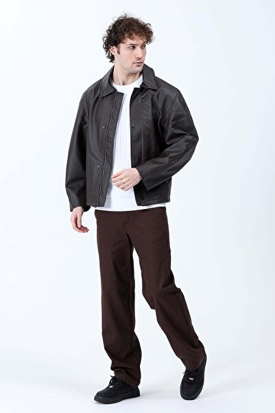 JB John Borners Ανδρικό δερμάτινο μπουφάν με φερμουάρ και διπλές τσέπες, καφέ...