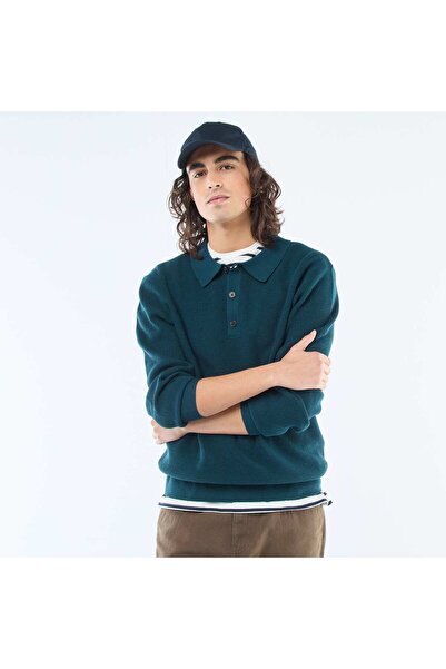 KIABI سترة بولو منسوجة بنمط الوافل باللون الأزرق