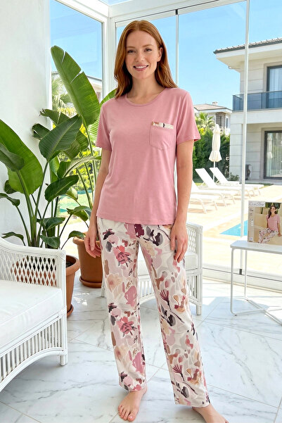 REMSA Γυναικείο σετ πιτζάμες με κοντό μανίκι από ύφασμα βισκόζης 3348 Pink02