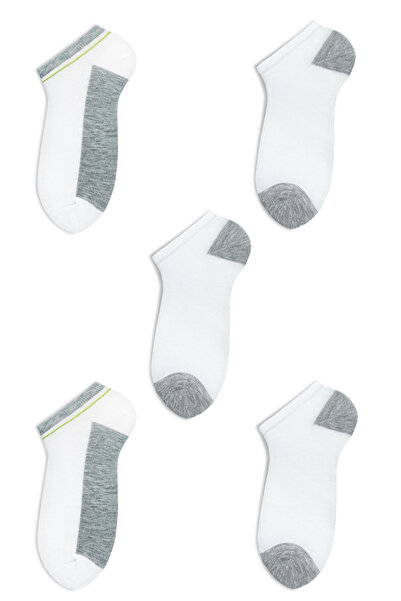 KNITON Beyaz Pamuklu Penye Kadın Patik Çorap 5 Çift Ekonomik Paket Çorap