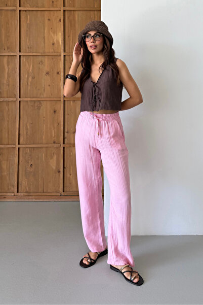 macharel jeans Muslin Linen Wide Leg Palazzo Trousers