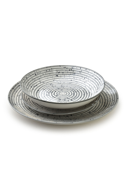 MONDEX Set de cină STRIPES GREY 18 piese bol 27/19/20cm 550ml