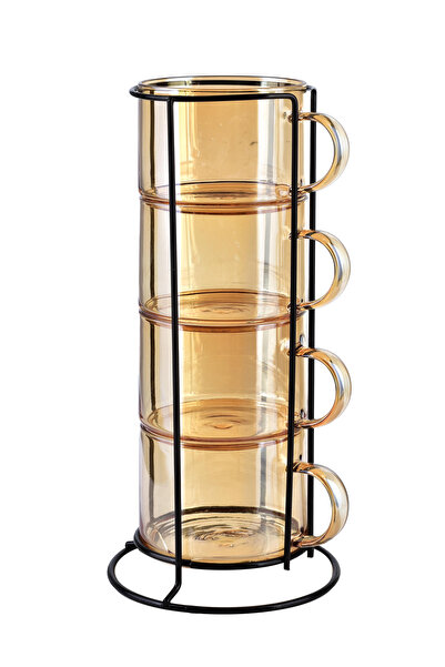 MONDEX PETER HONEY Set de 4 căni pe suport 350ml 12.5x12.5x27 cm