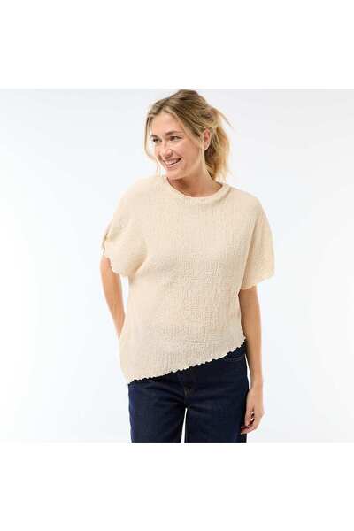 KIABI Asymmetric Hem Knit T-Shirt BEIGE