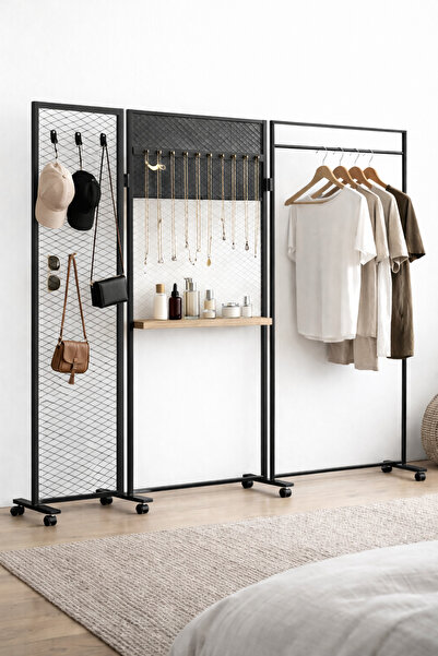 épure fer Tekerlekli 3 Bölmeli Metal Askılık ve Organizer – Şapkalık Takılık ...