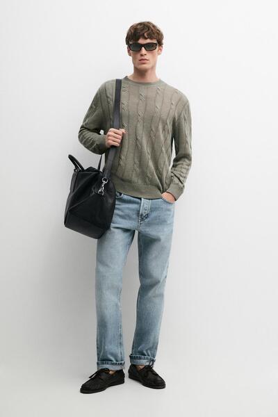 Massimo Dutti %100 keten saç örgülü kazak