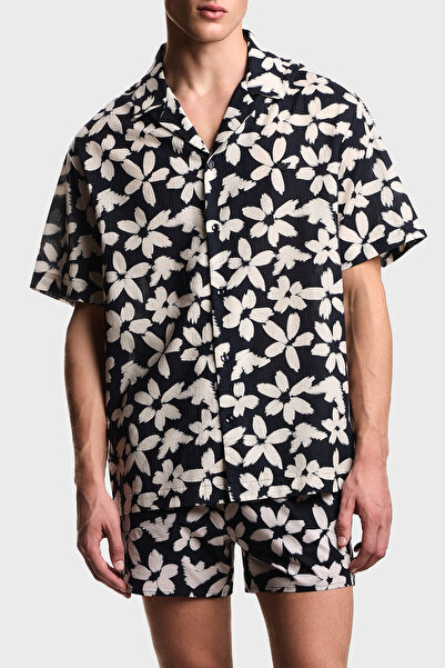 Emporio Armani % 100 Pamuk Desenli Relaxed Fit Kısa Kollu Gömlek Erkek GÖMLEK...