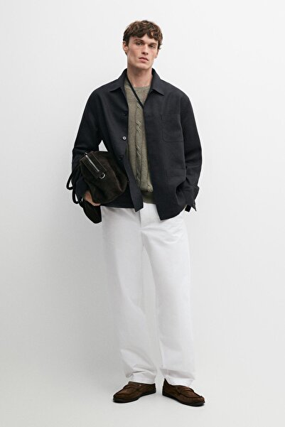 Massimo Dutti Poplin barrel fit pamuk keten pantolon