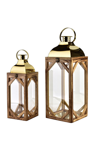 MONDEX LEVI GOLD Set de 2 felinare 20x20x53cm/15x15x41.5cm