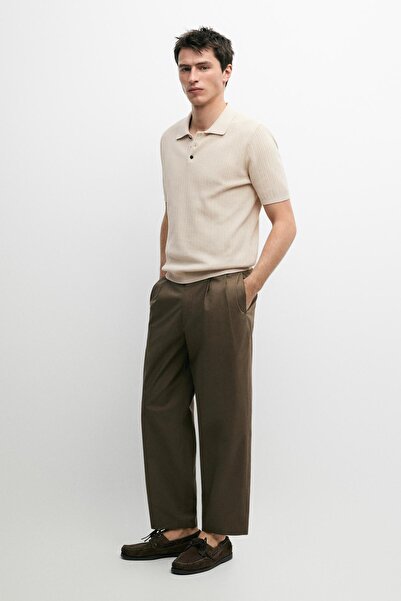 Massimo Dutti %100 pamuklu dokulu polo yaka kazak