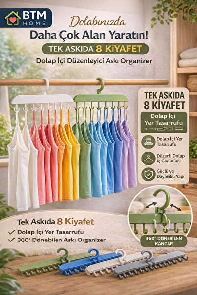 btm home 8-kukica organizator za vješalice u ormaru, 360° rotirajuća višename...