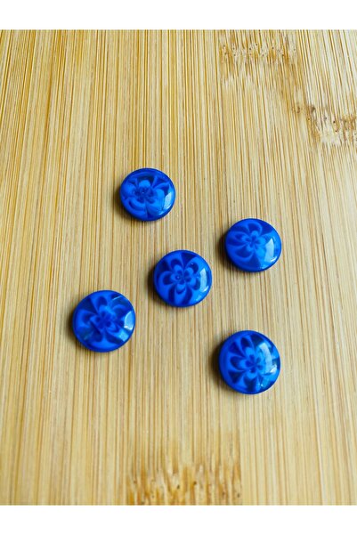 Lorin hobi زر أكريليك مزين بنقشة زهور ذاتية الصنع من الأسفل SAKS BLUE 5 قطع