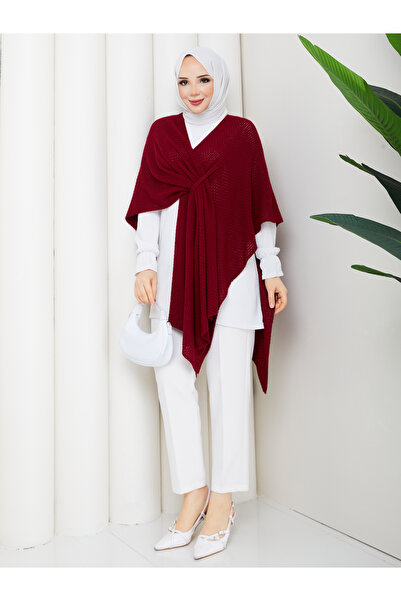 vatanseverbutik Women's Burgundy Seasonal Poncho Cardigan