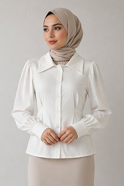 Tesettür Diyarı Πουκάμισο Τεσεττούρ με Κουμπιά και Πένες - Λευκό