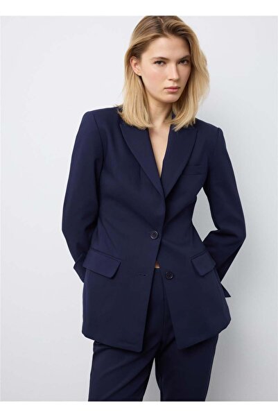 Stefanel Dar Kesim Esnek Pamuklu Mavi Blazer Ceket