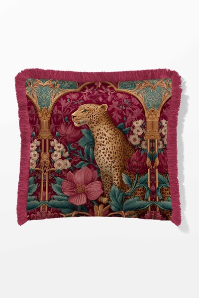 Fringed Pillow Case 43*43 Cm - Pink Leopard