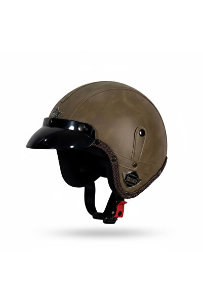 yyk 701 JYT Deri Cafe Racer Güneş Vizörlü Vintage Kask