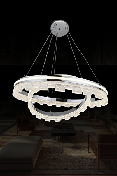 RONİSU AYDINLATMA Zora Lüks Modern Kristal Dokulu Asimetrik İkili Halka 60 cm...