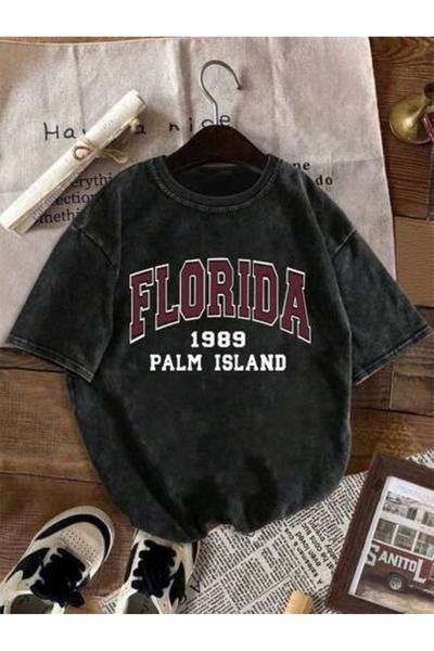 LAND MODA Μπλουζάκι με στάμπα, κορυφαίας ποιότητας, vintage πλυμένο, στυλ δρό...