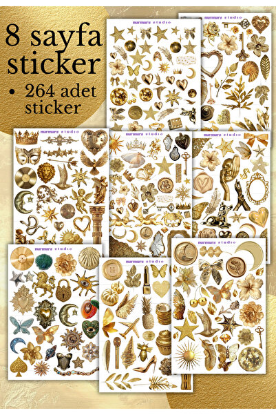 Nurmurs Gold Vintage Estetik Detay Temalı Sticker Seti Scrapbook Bullet Journ...