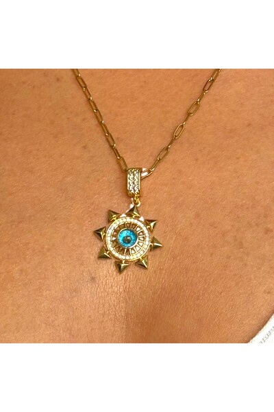 AlfaCollection Evil Eye Bead Detail Sun Pendant