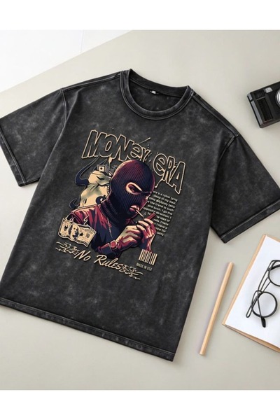 ZEMLİYA Μπλουζάκι με στάμπα, κορυφαίας ποιότητας, vintage πλυμένο, στυλ δρόμο...